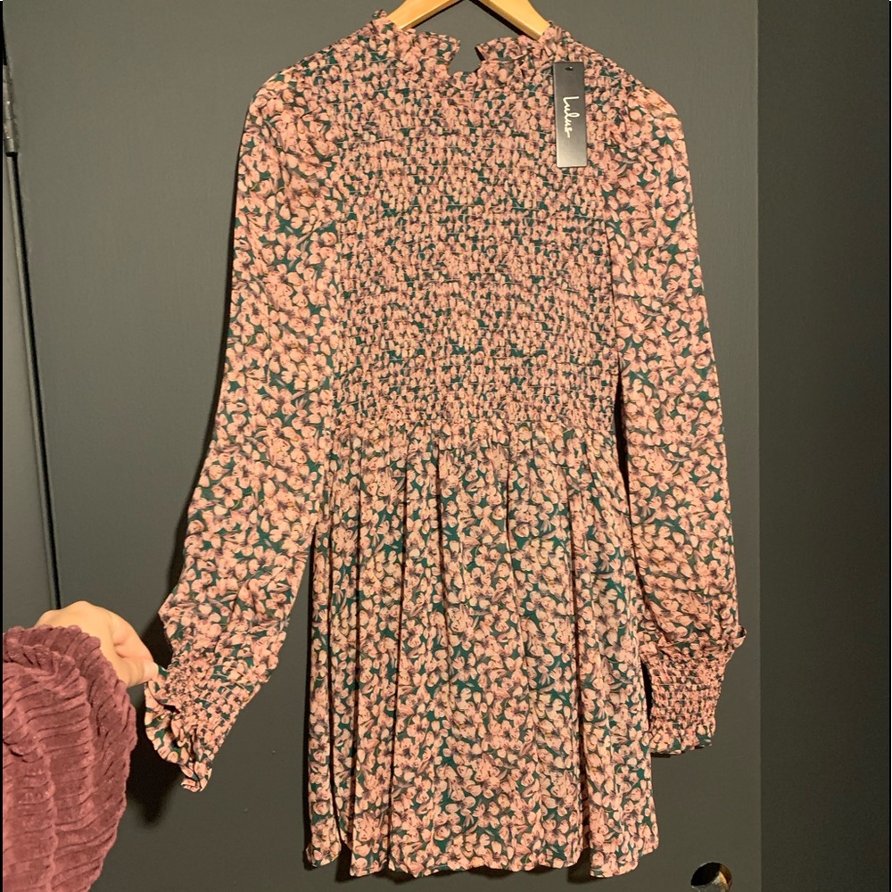 Floral Forever Green and Pink Floral Print Smocked Skater Dress